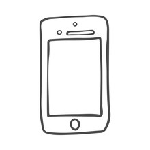 Smart Phone Doodle Icon. Hand Drawn Sketch In Vector