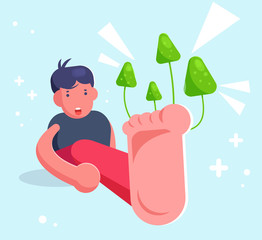 Man with a fungus on nails Vector. Cartoon. Isolated