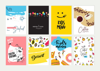 Wall Mural - set of restaurant menu, brochure, flyer design templates. vector illustrations for food and drink ma