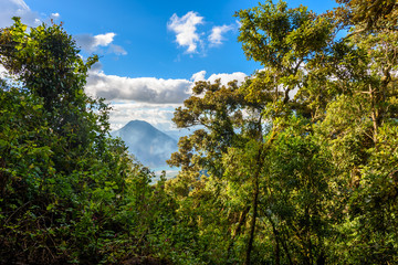 Wall Mural - View to Volcano Toliman at Lake Atitlan in Highlands of Guatemala - Aerial View