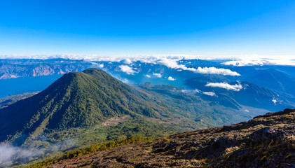 Wall Mural - View to Volcano Toliman at Lake Atitlan in Highlands of Guatemala - Aerial View