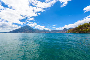 Wall Mural - Shore of Santa Cruz la Laguna at Lake Atitlan in vulcano landscape of Guatemala