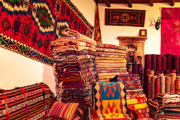 Wall Mural - Traditional Turkish handmade carpets in the gift shop.