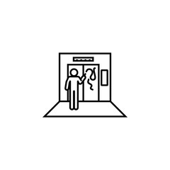 Poster - in elevator, man, paint icon. Element of situation in elevator icon. Premium quality graphic design icon. Signs and symbols collection icon