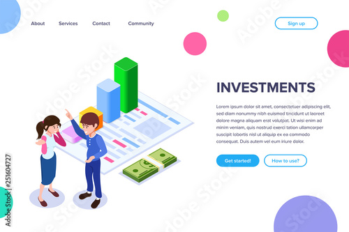 Isometric Investment Concept Man Talks About The Benefits Of