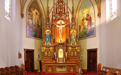 christian church altar with frescos