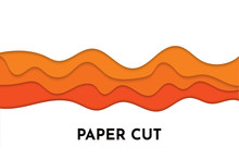 3D Abstract Orange Wave Background With Paper Cut Shapes.