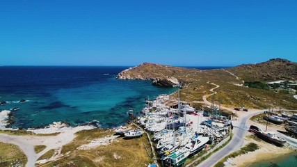 Wall Mural - Aerial view of coast with boats, Paros, Greece