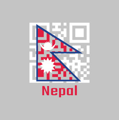 The color of Nepal flag on white QR code. two red blue triangles with moon and sun.