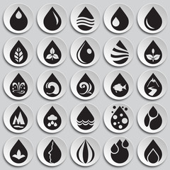 Fototapete - Drop water icons set on plates background for graphic and web design, Modern simple vector sign. Internet concept. Trendy symbol for website design web button or mobile app