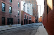 New York City industrial street with red brick buildings