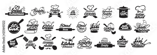 Cuadros en Lienzo Big set of cooking and bakery logos in lettering style