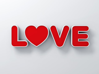 Aufkleber - 3d word love on white wall background with shadows 3D rendering