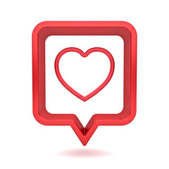Fototapete - 3d social media notification love like heart icon in red rounded square pin isolated on white background with shadow 3D rendering