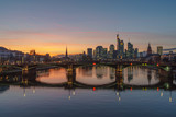 Fototapeta  - Stunning sunset view of financial skyline in Frankfurt