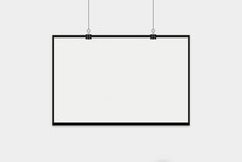 Blank Horizontal Poster With White Frame Mock Up On Soft Grey Wall. 3D Rendering.