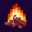 Fire with wood isolated on background. Bonfire, campfire with flames. Vector cartoon design