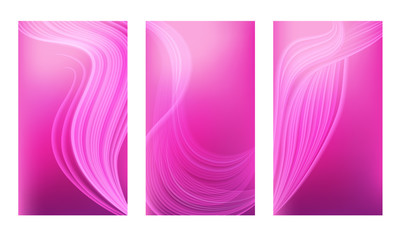 Wall Mural - Set of vertical abstract color backgrounds with wavy blurred shapes. Screen wallpaper template is vibrant pink gradient. Vector illustration.