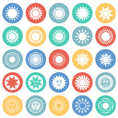 Fototapete - Sun icons set on color circles white background for graphic and web design, Modern simple vector sign. Internet concept. Trendy symbol for website design web button or mobile app