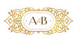 © Anna Pogulyaeva - Gold floral frame. Luxury monogram in Eastern style.