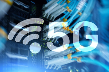 Wall Mural - 5g network, 5g internet connection concept in digital background. smart communication network concep