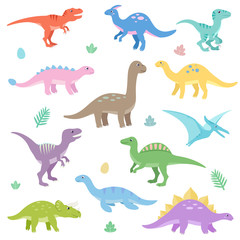 Cute dinosaurs set. Funny cartoon dinosaur. Isolated vector illustration