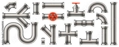 Cuadros en Lienzo Creative vector illustration of steel metal water, oil, gas pipeline, pipes sewage isolated on transparent background