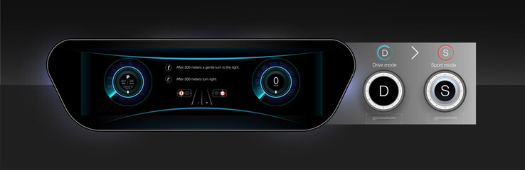 Poster - template-sample car dashboard and the principle of switching modes selector automatic transmission. 