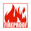Fireproof square icon, logo design, sign, red label with blazing flame.