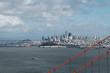 San Francisco skyline with the red stripe of Golden Gate bridge in the foreground