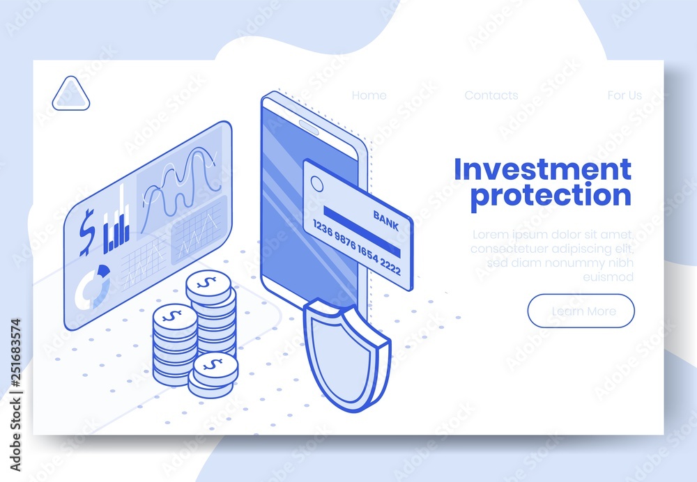 Digital isometric design concept set of investment protection 3d icons ...