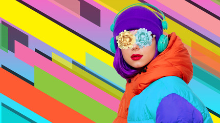 Poster - style girl listen music in headphones