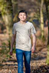 Teenage boy outside on a bright Spring day