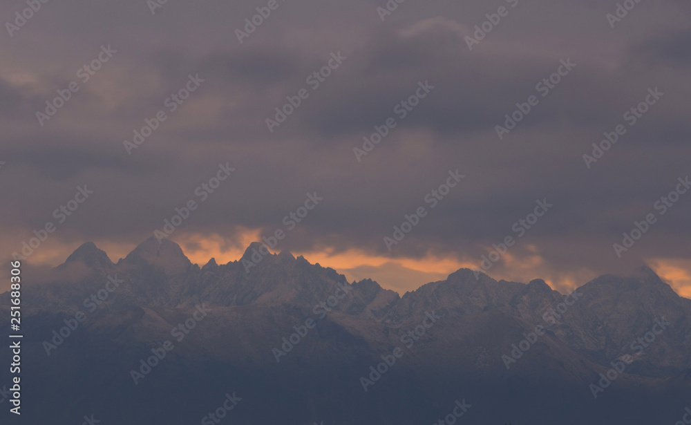 Sunset in mountains, Alps, Italy  - obrazy, fototapety, plakaty 
