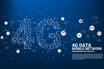 Poster - Vector Polygon dot connect line shaped 4G mobile network with function icon. Concept for telecommunication and mobile phone technology.