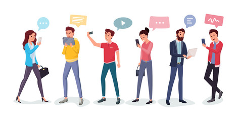 Cartoon people chatting via internet