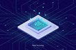 © fullvector - Computer microchip cpu, isometric icon, abstract concept of computing, data processing, digital technology element for design or landing page, server room cloud data ultraviolet
