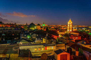 Wall Mural - Night view of Jerusalem with churches of the redeemer and holy sepulchre, Israel