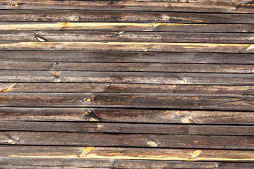 Texture of old wooden wall panels with knots of dark tones