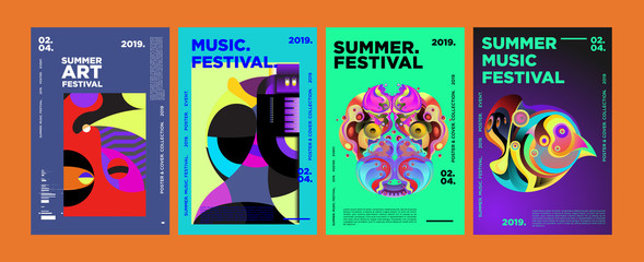 Wall Mural - Summer Colorful Art and Music Festival Poster and Cover Template for Event, Magazine, and Web Banner.