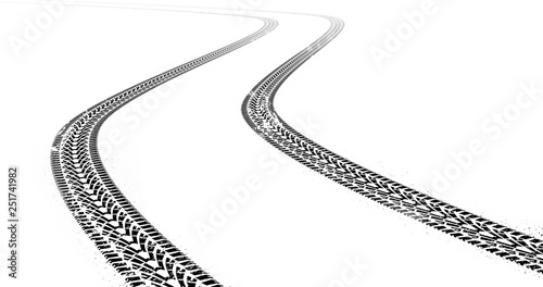 Fotografía Dirty grunge tire tracks on white background