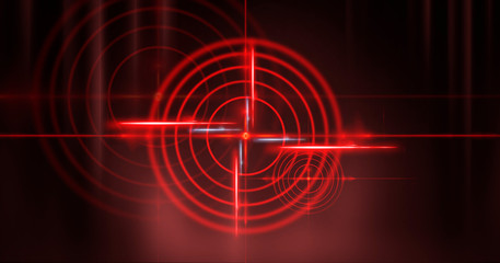 Wall Mural - abstract dark background with rays, laser red sight and neon light. empty tunnel, room, basement nig