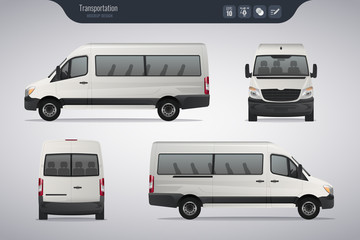 Wall Mural - Detailed Cargo Van vector template. Realistic White Cargo Van isolated on grey background. Vector