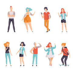 Poster - Modern People with Tattoos Set, Men and Women with Tattoos on Different Parts of Body Vector Illustration