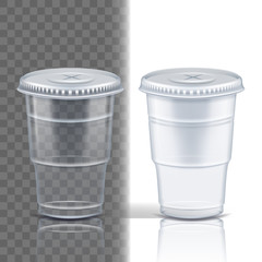 Wall Mural - Plastic Cup Transparent Vector. Cafe Cutlery. Drink Mug. Disposable Tableware Clear Empty Container. Cold Or Hot Takeaway Drink. Isolated 3D Realistic Illustration