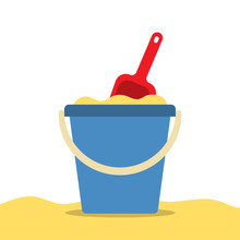 Pail With Sand And Shovel For A Sandbox. Beach Toys.