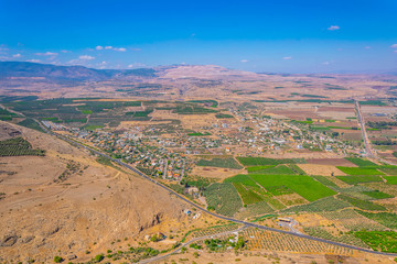 Wall Mural - Aerial view of Migdal village from Mount Arbel in Israel