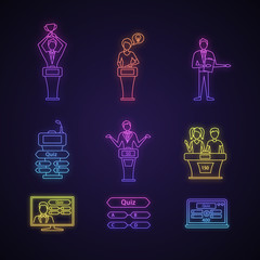 Sticker - Quiz show neon light icons set