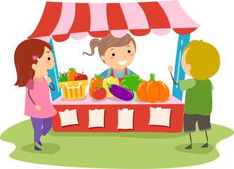 Canvas Print - Stickman Kids Farmers Market Play Illustration