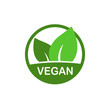 © prostoira777 - Vegan vector icon, bio eco sign, natural nutrition vegetarian concept, raw food. Flat design sticker isolated on white.